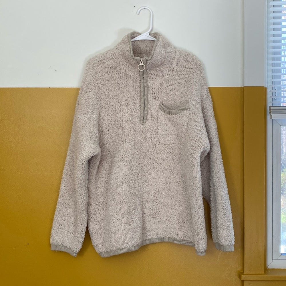 aerie Ivory Sherpa Half-Zip Pullover